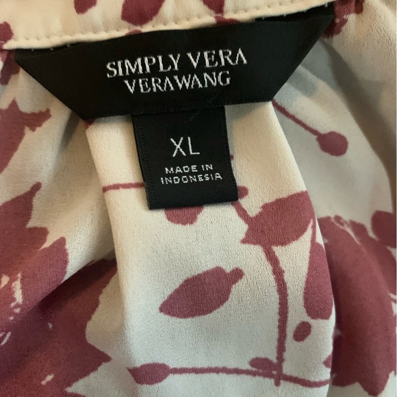 Simply Vera Vera Wang Burgundy and Cream Floral Blouse - Picture 2 of 4